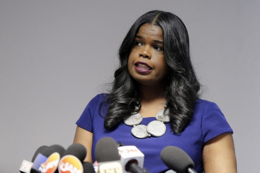 In this Feb. 22, 2019, file photo, Cook County States Attorney Kim Foxx speaks at a news conference, in Chicago. Text messages released showed Foxx believed her office had overcharged “Empire” actor Jussie Smollett for allegedly staging a racist, anti-gay attack on himself drew heavy criticism because Foxx had recused herself from the case.