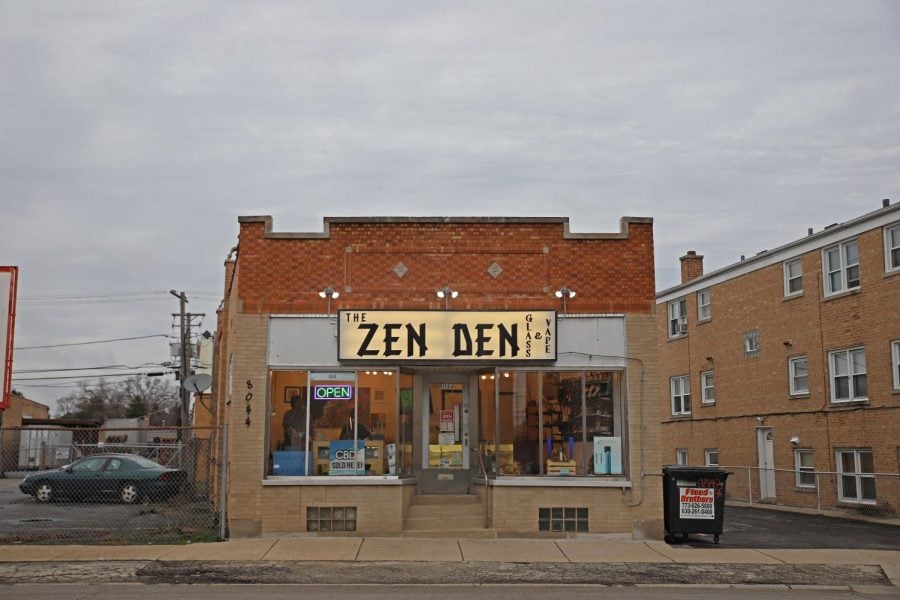 The Zen Den in River Grove, Illinois where Pete Rivers blows and sells glass and vape products to cannabis lovers. 