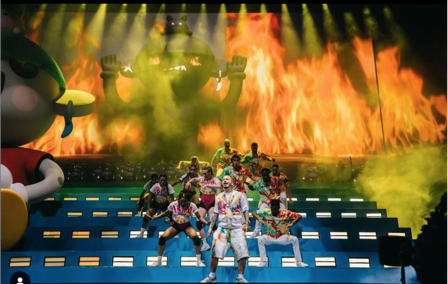 Reggeaton artist J Balvin on stage during his performance at this year's Coachella Valley Music and Arts Festival in Indio, California.