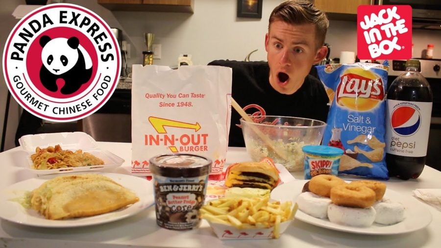 YouTube star Erik the Electric in one of his many mukbang videos featuring popular American fast food items. 
