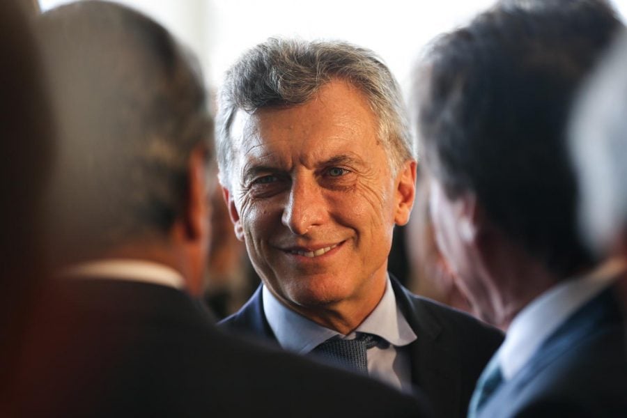 Argentinas president, Mauricio Macri, is received in Brazil on Feb. 7, 2017. The Argentine peso closed at an all-time low April 26 amid an economic crisis spurred on by inflation and high unemployment.