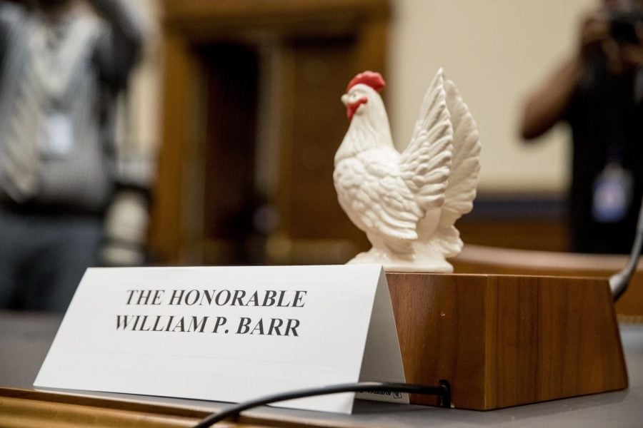 Rep. Steve Cohen, D-Tenn., placed a prop chicken on the witness desk for Attorney General William Barr after he does not appear before a House Judiciary Committee hearing on Capitol Hill in Washington, Thursday, May 2, 2019. 