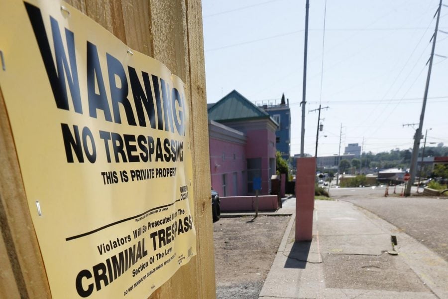 A No Trespassing sign is posted along the fencing protecting the parking lot of the Jackson Womens Health Organization, Friday, May 17, 2019, in Jackson, Miss. The facility is the states only abortion clinic.