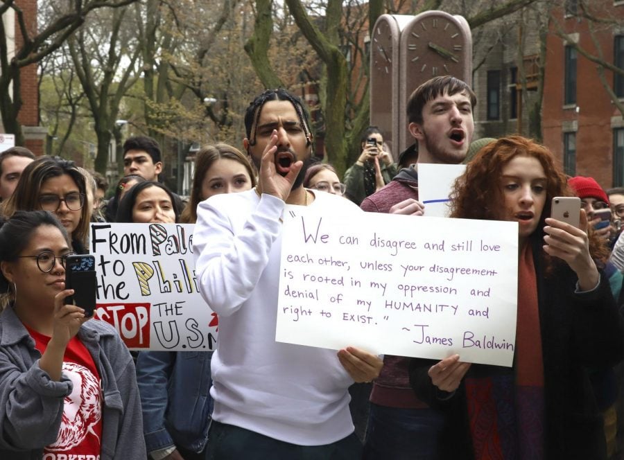 Students chant What do we want? Censure! When do we want it? Now! outside the Arts and Letters Building on Thursday at 4:15pm. This protest was in direct response to a controversial article by DePaul philosophy professor Jason Hill.