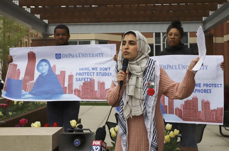 A coalition of student groups hosted an anti-hate rally on the patio of Arts & Letters Hall on Thursday, May 2, 2019 in response to an article written by
philosophy professor Jason Hill in which he wrote that Israel has the “moral right” to annex the West Bank. 