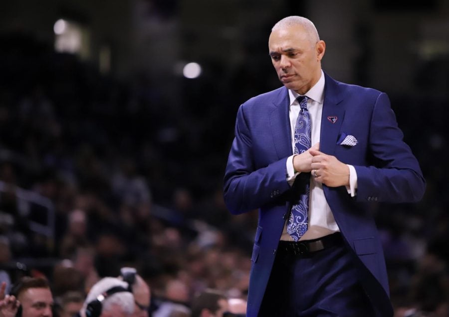 DePaul head coach Dave Leitao paces the sidelines during the Blue Demons game against Georgetown on March 6 in Wintrust Arena. 