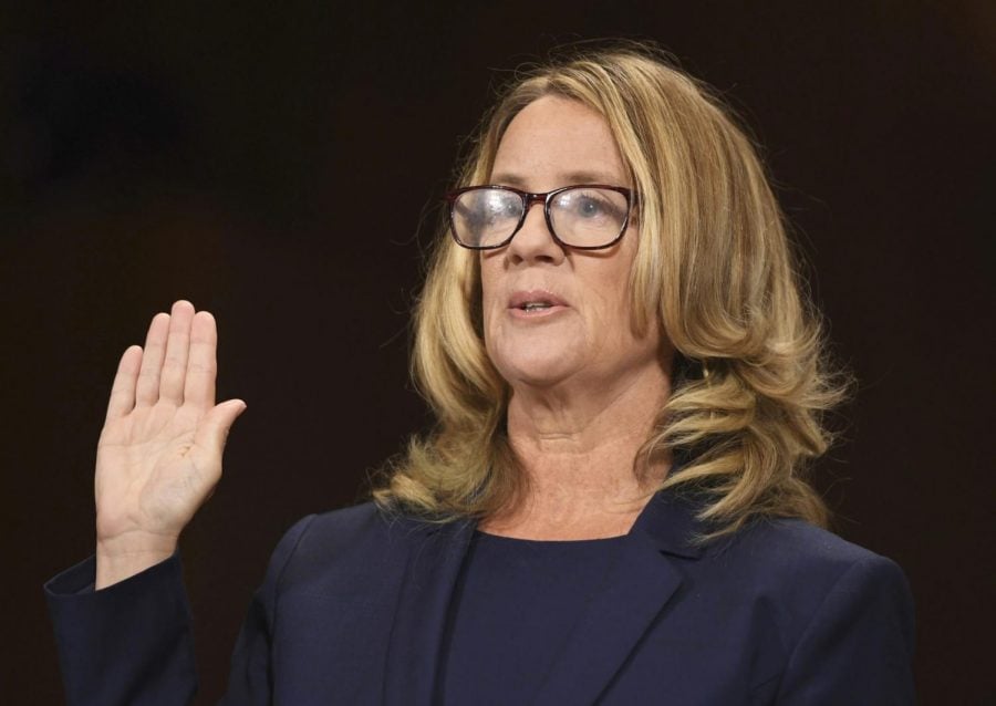 Dr. Christine Blasey Ford  sworn in before she gives her testimony before the U.S. Senate in 2018. 