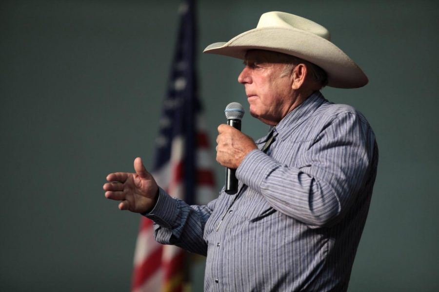 American cattle rancher Cliven Bundy speaks at a forum hosted by the American Academy for Constitutional Education at the Burke Basic School in Mesa, Arizona. Bundy was involved in a 2014 standoff in Nevada over cattle grazing on federal land. His son, Ammon, lead an armed takeover of the Malheur National Wildlife Refuge in Harney County, Oregon that lasted for six weeks in early 2016.