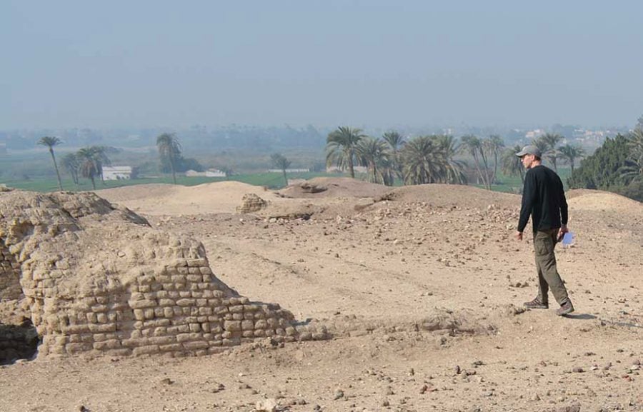 Professor Scott Bucking is pictured surveying the Beni Hassan preservation site in 2018.