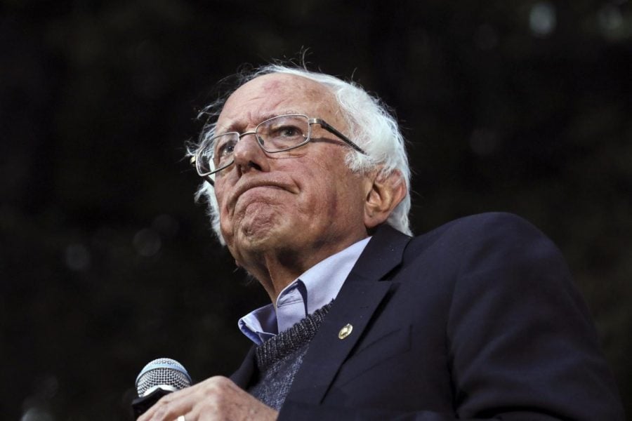 In this Sept. 29, 2019 photo, Democratic presidential candidate Sen. Bernie Sanders, I-Vt., pauses while speaking at a campaign event at Dartmouth College in Hanover, N.H. Sanders campaign said Wednesday the Democratic presidential candidate has had a heart procedure for a blocked artery and that he’s canceling events and appearances until further notice.