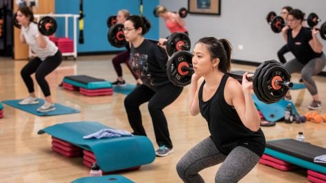Members at the Ray participate in a Body Pump class which teaches weight lifting while giving a full-body workout.