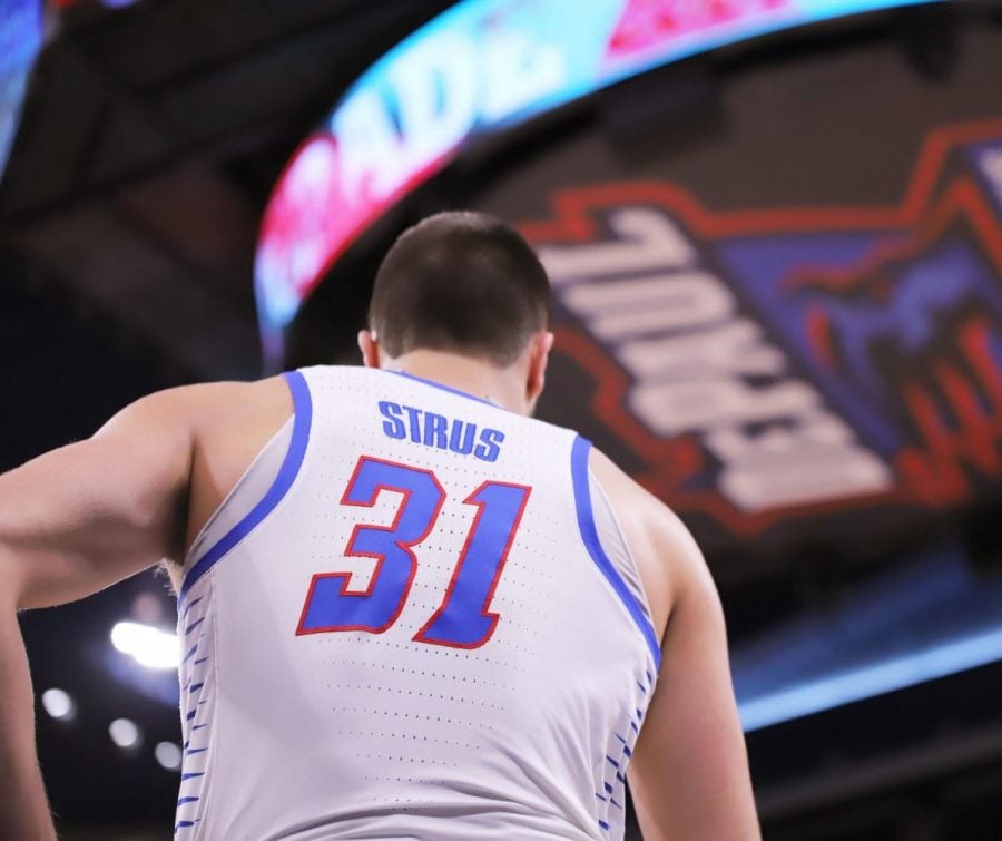 Former DePaul men’s basketball forward Max Strus on the floor at Wintrust Arena during a conference match up against St. John’s on March 3.