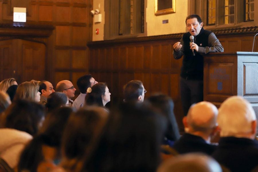 Fr. Guillermo Campuzano, the Vincentians’ representative at the UN, speaks at Cortelyou Commons on Thursday about charity, political advocacy and systemic change.