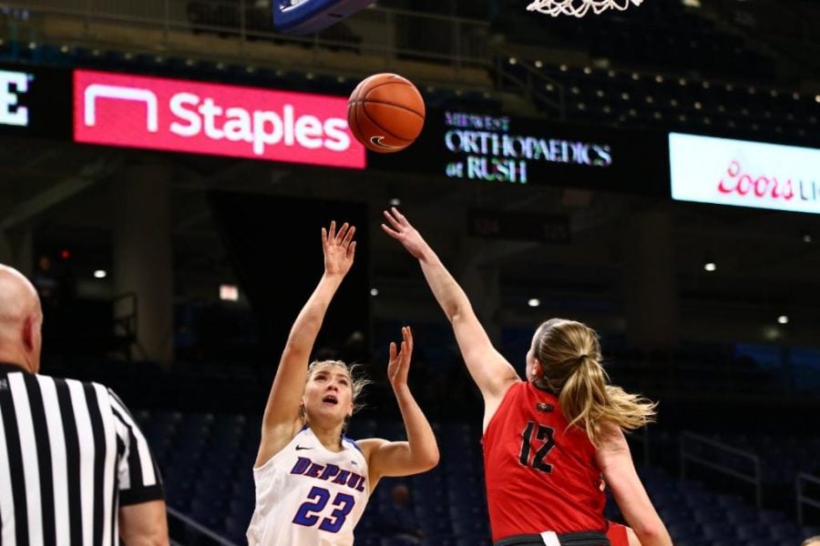 DePaul junior guard Dee Bekelja goes up for a layup in the second half against St. Xavier. 