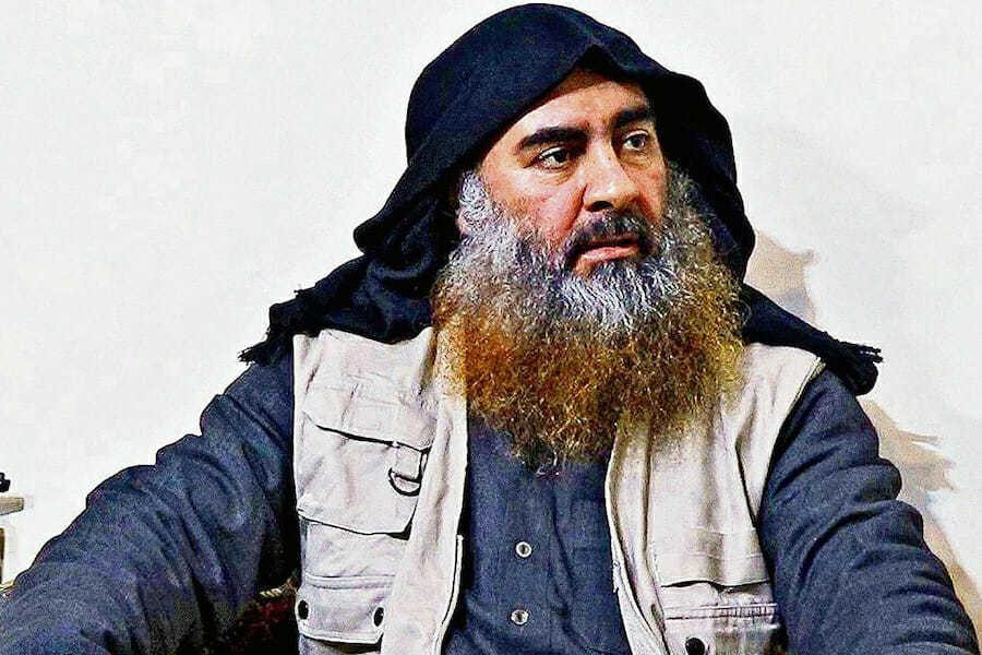 This image released by the Department of Defense on Wednesday, Oct. 30, 2019, and displayed at a Pentagon briefing, shows an image of Islamic State leader Abu Bakr al-Baghdadi. (Department of Defense via AP)