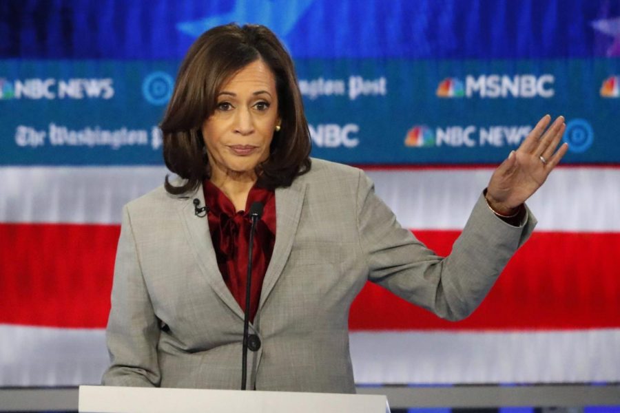 In this Nov. 20, 2019 file photo, Democratic presidential candidate Sen. Kamala Harris, D-Calif., speaks during a Democratic presidential primary debate in Atlanta. Harris, was once considered a front-runner in the crowded Democratic field, is expected to end her campaign for the Democratic presidential nomination, according to a campaign official.