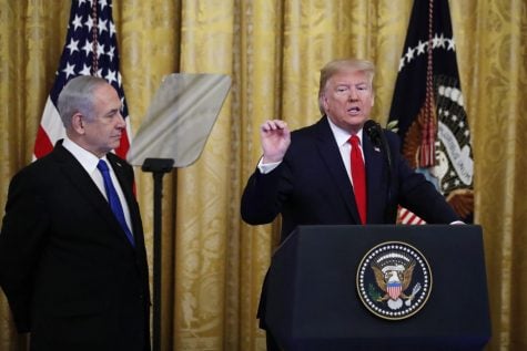 President Donald Trump, joined by Israeli Prime Minister Benjamin Netanyahu, speaks during an event in the East Room of the White House in Washington, Tuesday, Jan. 28, 2020, to announce the Trump administration's much-anticipated plan to resolve the Israeli-Palestinian conflict.