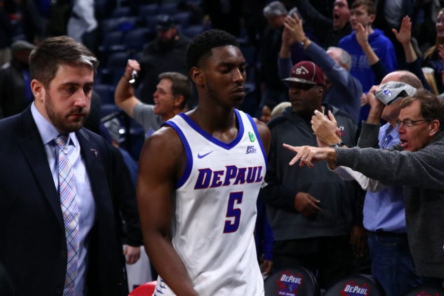 DePaul senior guard Jalen Coleman-Lands walks off the court after a 74-69 loss to Buffalo on Dec. 8 at Wintrust Arena. 