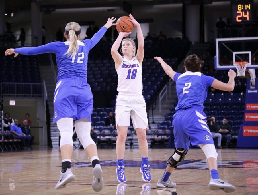 DePaul+sophomore+forward+Lexi+Held+attempts+a+3-pointer+against+Creighton.+