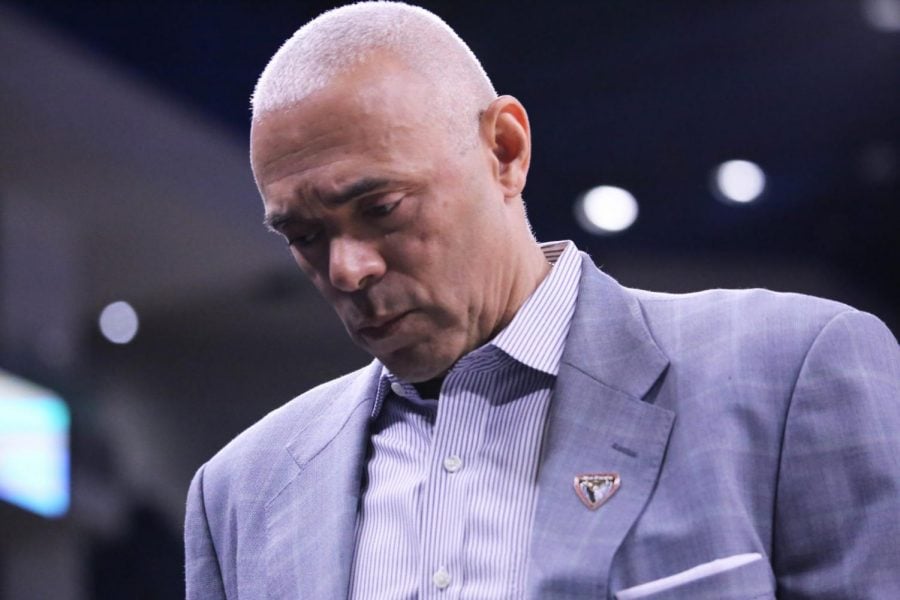 DePaul head coach Dave Leitao looks down during the Blue Demons 79-66 loss to St. Johns on Saturday at Wintrust Arena.