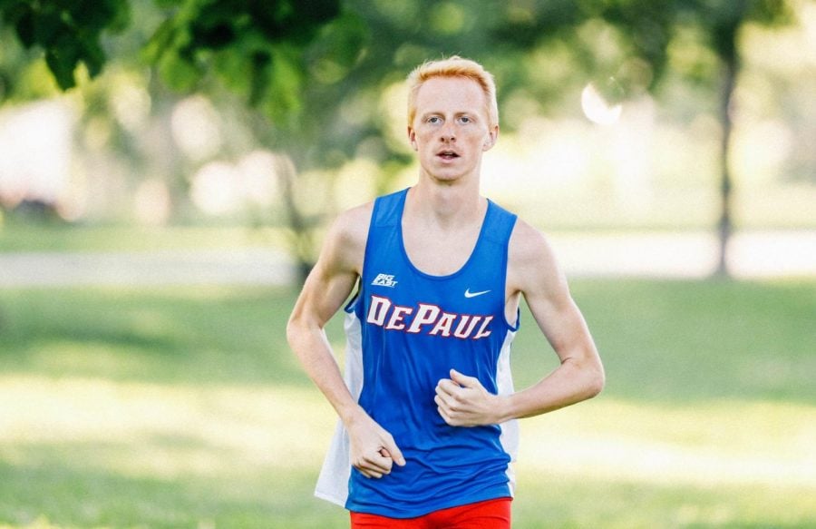 DePaul track and field sophomore Ryan Taylor runs prior to the 2019-2020 season. 