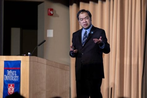 President Esteban at a town hall.