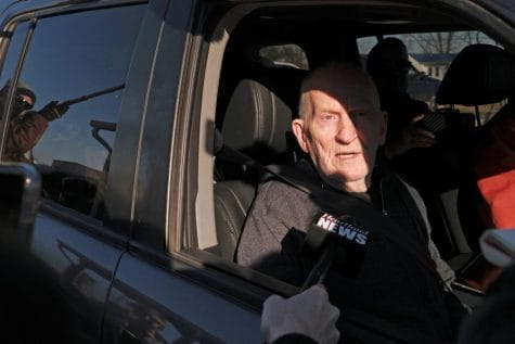 Chester Weger takes questions from the media after being released from the Pickneyville Correctional Center, Friday Feb. 21, 2020, in Pickneyville, Ill. Weger was released from an Illinois prison nearly six decades after he was sentenced to life for the killing of one of three suburban Chicago women whose brutalized bodies were found in a state park. Weger was granted parole in November on his 24th try.