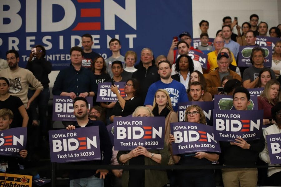 Supporters of VP Joe Biden attend a campaign event in Des Moines.