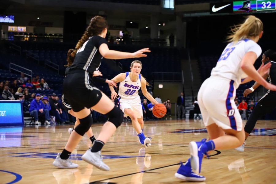 Kelly Campbell drives to the lane in the first half against Providence. Campbell notched her second triple-double of her career in the 93-71 win. 