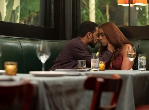 Michael Block (Lakeith Stanfield) Mae Morton (Issa Rae) star in the new romanace drama, “The Photograph.” Here, they have their first kiss during their first date.