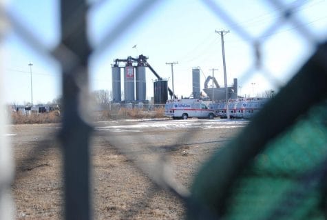 Outside the MAT Asphalt Factory on Pershing Road on the Southwest Side. The factory, which releases fumes when in operation, is adjacent to McKinley Park and near a K-12 charter school.