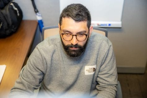 Emad Mahou at his office at DePaul University.