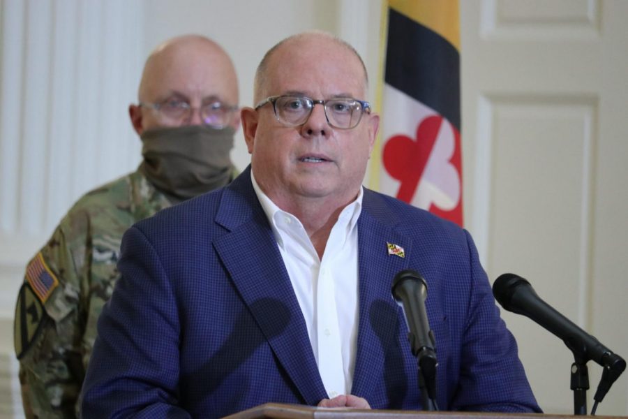 Maryland+Gov.+Larry+Hogan+announces+that+all+nursing+homes+and+assisted-living+facilities+in+the+state+must+conduct+universal+coronavirus+testing+of+all+residents+and+staff%2C+whether+they+have+symptoms+or+not%2C+during+a+news+conference+on+Wednesday%2C+April+29%2C+2020+in+Annapolis%2C+Md.+Col.+Eric+Allely%2C+the+state+surgeon+of+the+Maryland+National+Guard%2C+is+standing+behind+the+governor.+Allely+has+been+named+a+compliance+officer+to+see+that+nursing+homes+comply+with+state+law.