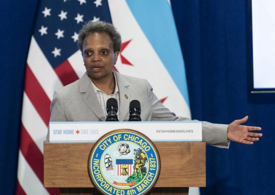 Mayor Lori Lightfoot answers a reporter's question during a news conference to provide an update to the latest efforts by the Racial Equity Rapid Response Team in Chicago on Monday, April 20, 2020.