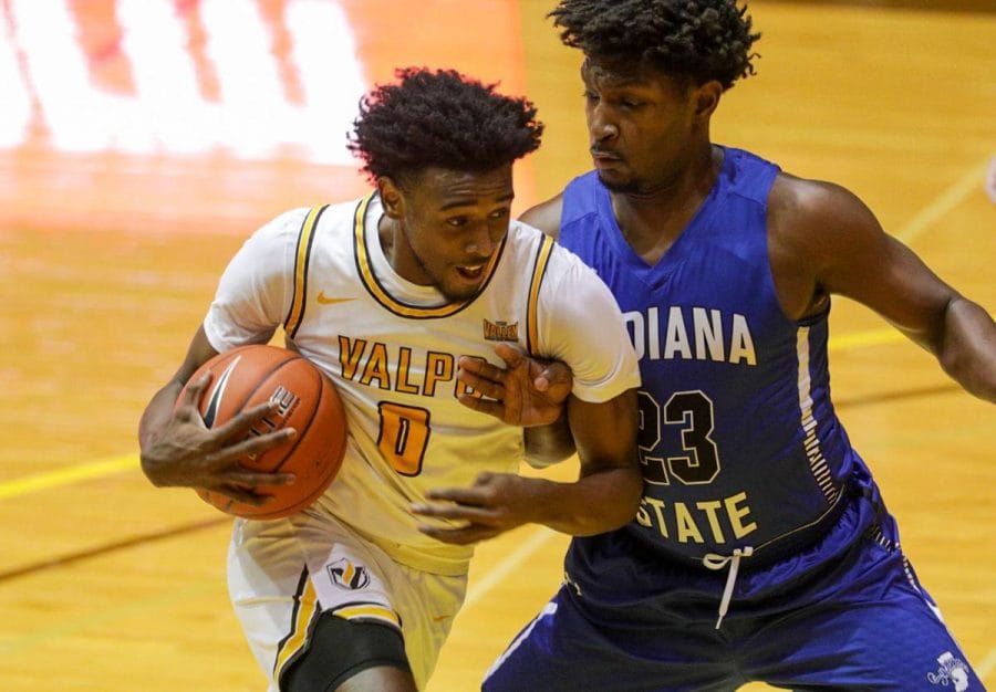 Javon Freeman-Liberty drives to the basket against Indiana State on Jan. 29. On Friday, Freeman-Liberty announced he was transferring to DePaul 