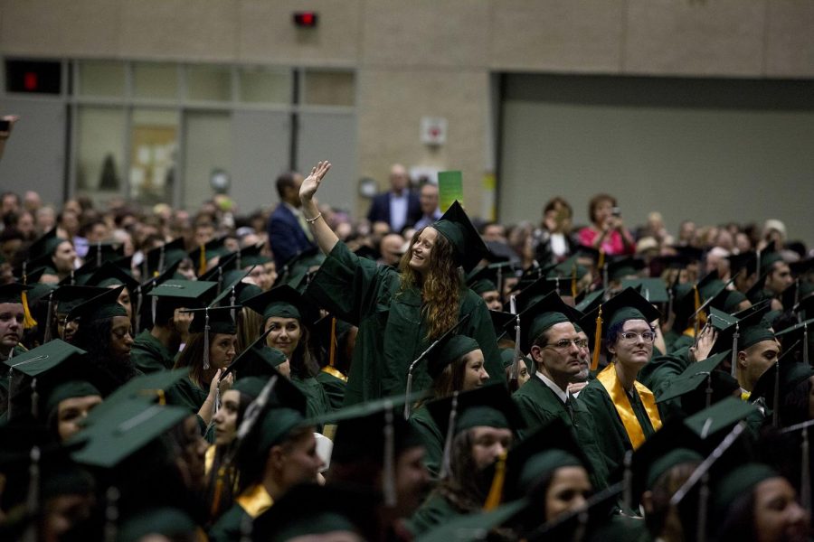 Students at College of DuPage gather for Commencement in 2018.