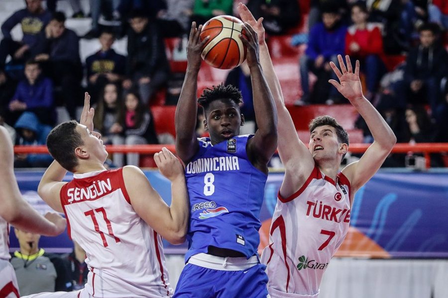 David Jones goes up to grab a rebound against Turkey in the 2018 U17 FIBA World Cup