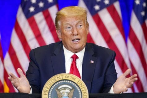 President Donald Trump participates in a Latinos for Trump Coalition roundtable at Treasure Island Hotel & Casino, Sunday, Sept. 13, 2020, in Las Vegas. (AP Photo/Andrew Harnik)