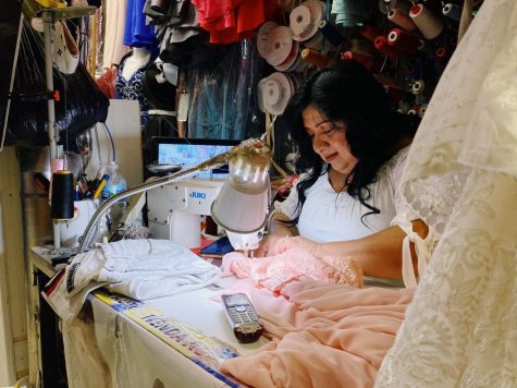 Esther López, 47, propietaria y empleada de Esther's Fashion, ha estado vendiendo ropa de mujer en el centro comercial Little Village Discount durante 15 años junto a su esposo.