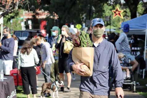 Farmers Market in Wicker Park operational with mask wearing and other Covid-19 safety procedures