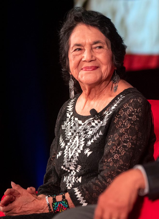 Civil rights leader Dolores Huerta spoke with DePaul students Wednesday.