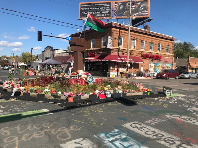 A memorial for George Floyd at Cup Foods in Minneapolis, where Floyd was arrested and killed by the police.