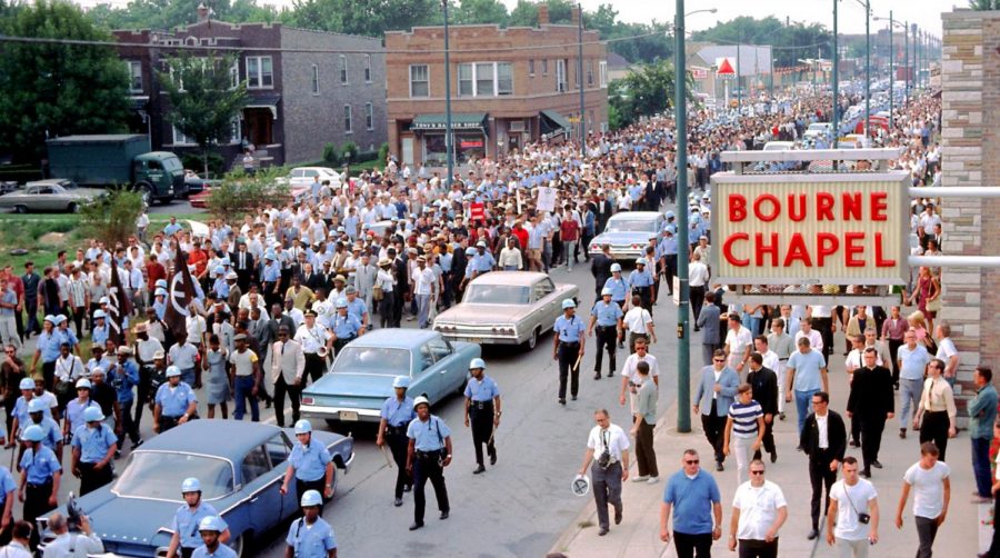 A civil rights demonstration in Chicago in support of fair housing.