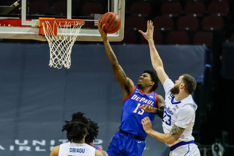 DePaul junior forward Darious Hall goes up for a layup against Seton Hall on Wednesday. 