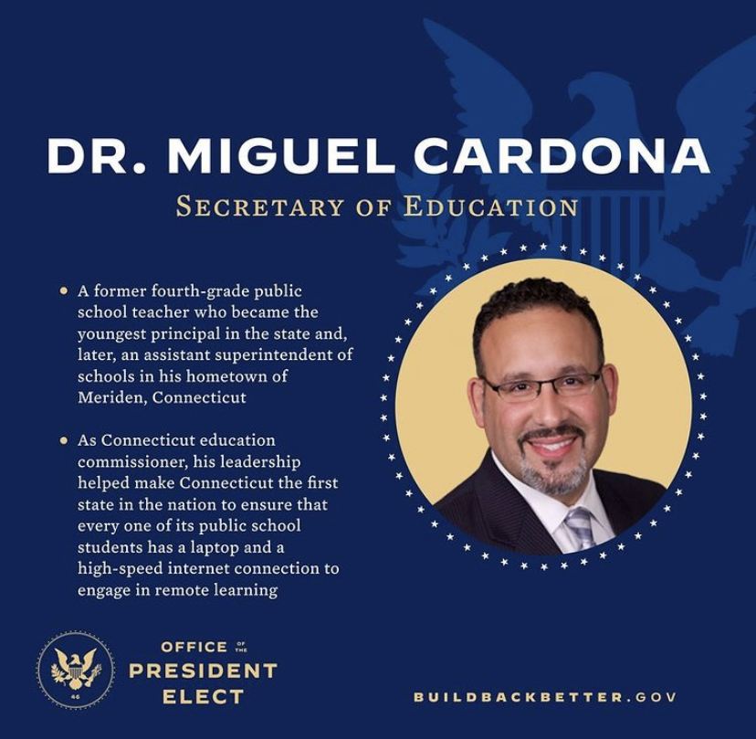 El Dr. Miguel Cardona servirá como el primer secretario de educación con experiencia de English as a Second Language (ESL). 

@joebiden | Instagram