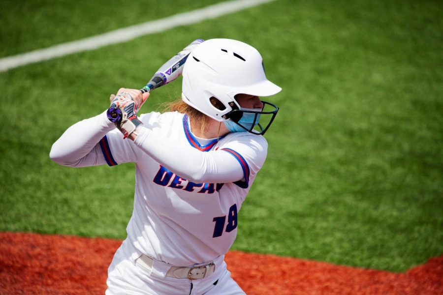 DePaul freshman Nicole Sullivan stands in the batters box during the Blue Demons series against Creighton