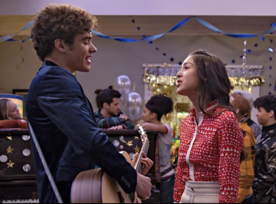 Still of Joshua Bassett and Olivia Rodrigo in High School Musical: The Musical: The Series.