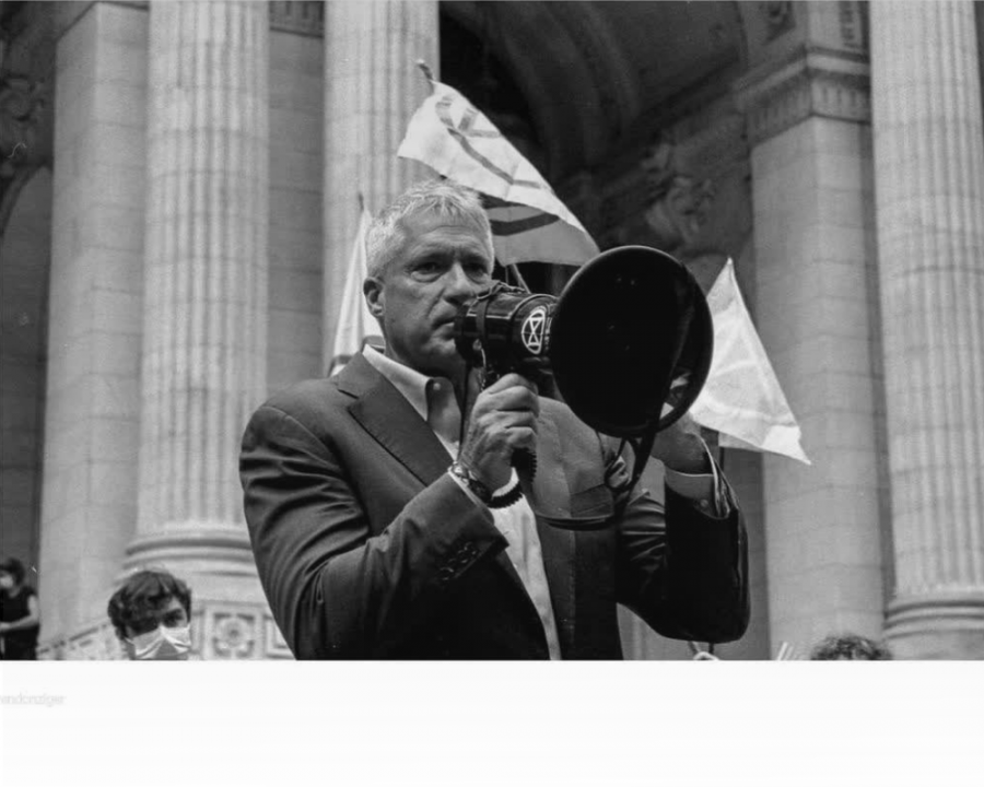 Donziger in New York speaking at a street rally. 