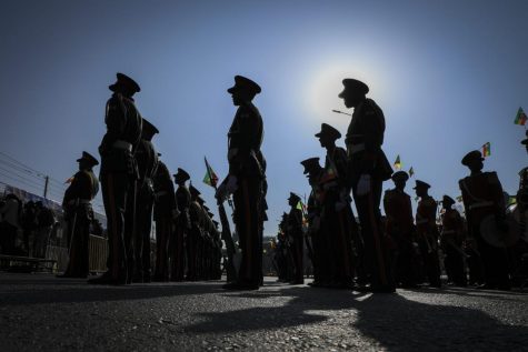Ethiopian Military parade at a rally organized by local authorities in support of the Ethiopian National Defense Force. 