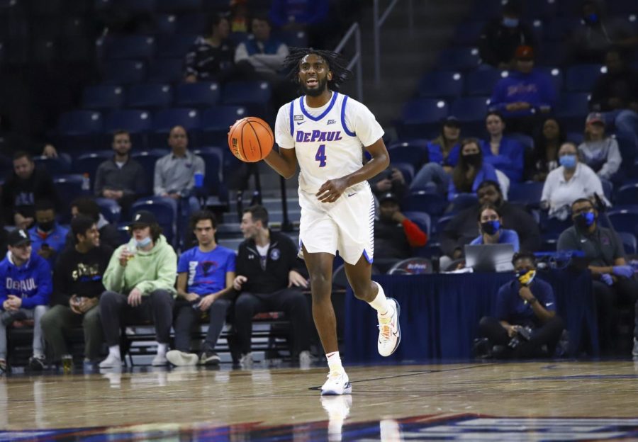 DePaul senior guard Javon Freeman-Liberty dribbles the ball up during Wednesdays win over Coppin State at Wintrust Arena.